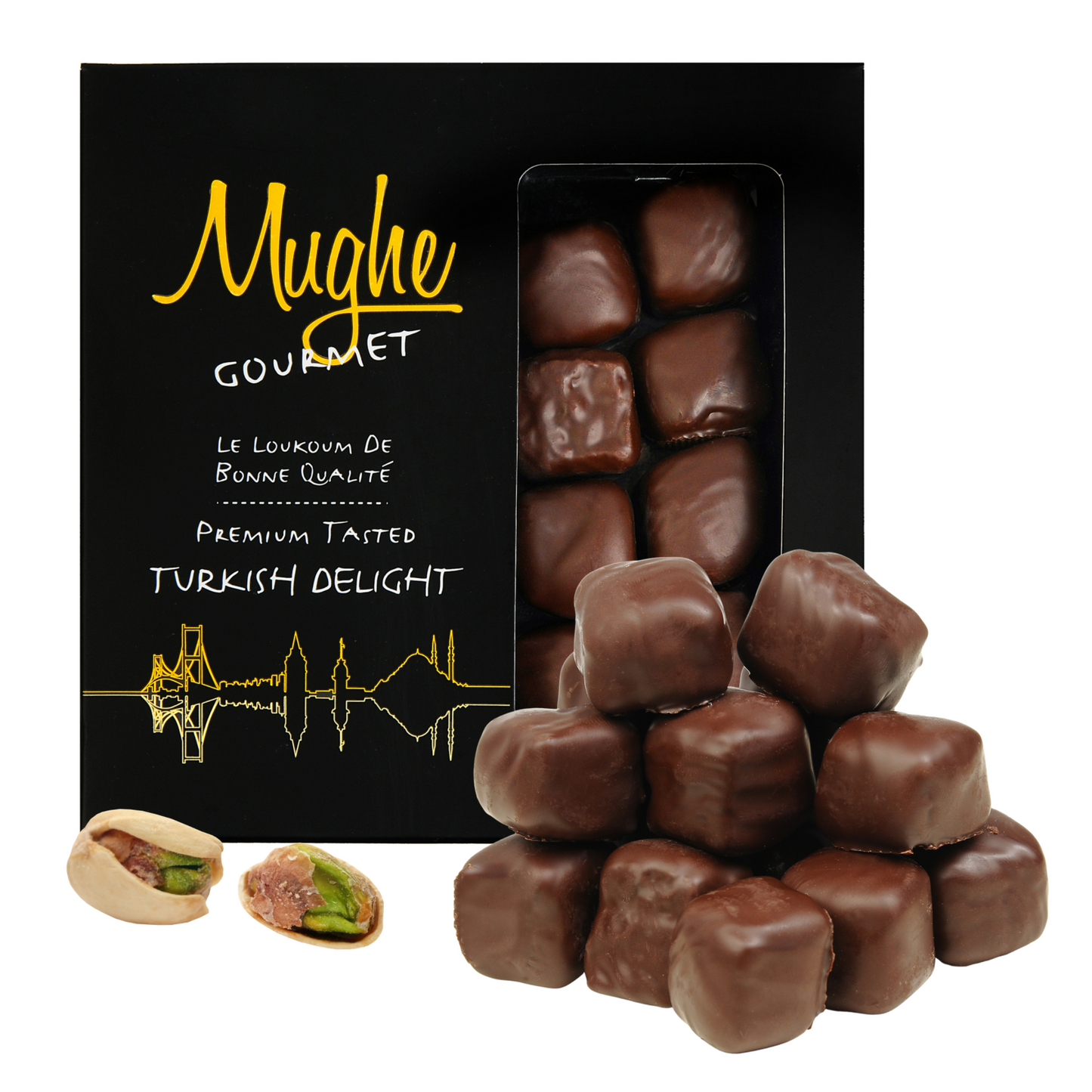 Lussuosa delizia turca Lokum ricoperta di cioccolato con pistacchio 300 g - Regalo di dolci gourmet Mughe da 10,6 once