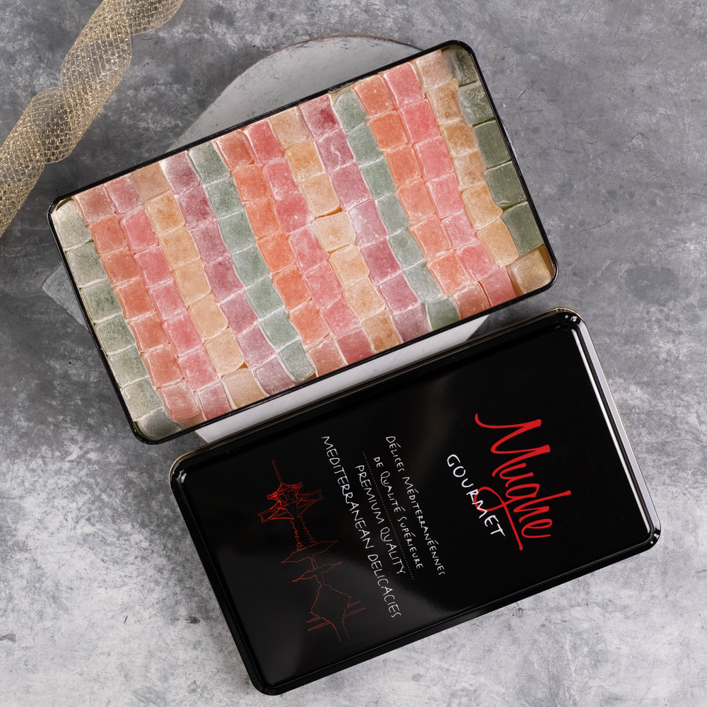 
                  
                    Mughe Lokum Turkish Delight - Mixed Fruit Flavored Sweets, 750g (26.46 oz) Gift Box, Nut-Free Candy Assortment - Vegan, Gluten-Free Sweets
                  
                