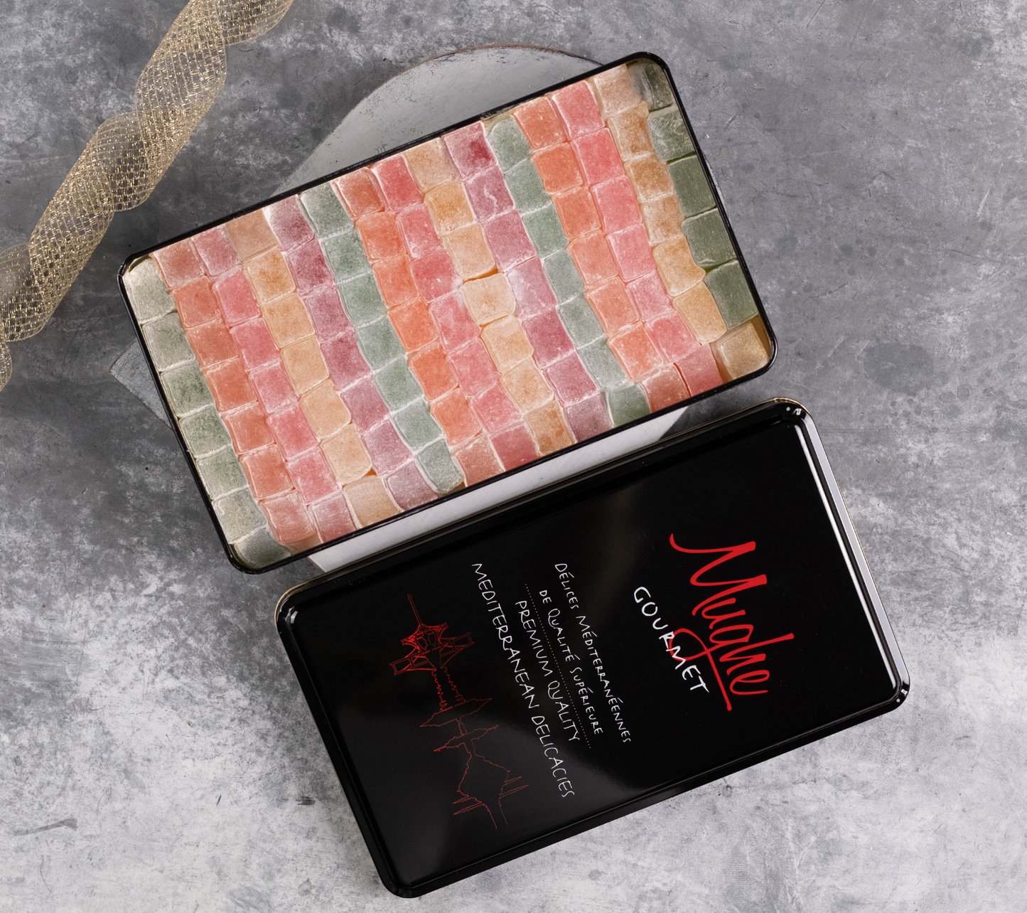 Mughe Lokum Turkish Delight - Dolci al gusto di frutta mista, confezione regalo da 750 g (26,46 oz), assortimento di caramelle senza noci - Dolci vegani e senza glutine