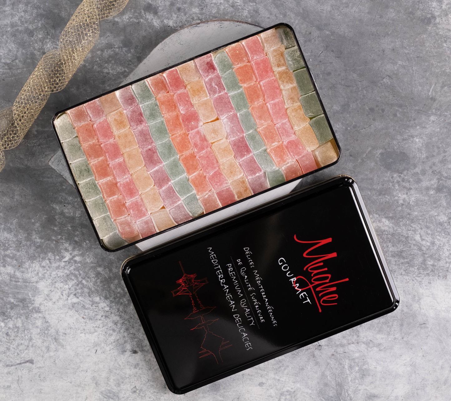 
                  
                    Mughe Lokum Turkish Delight - Mixed Fruit Flavored Sweets, 750g (26.46 oz) Gift Box, Nut-Free Candy Assortment - Vegan, Gluten-Free Sweets
                  
                