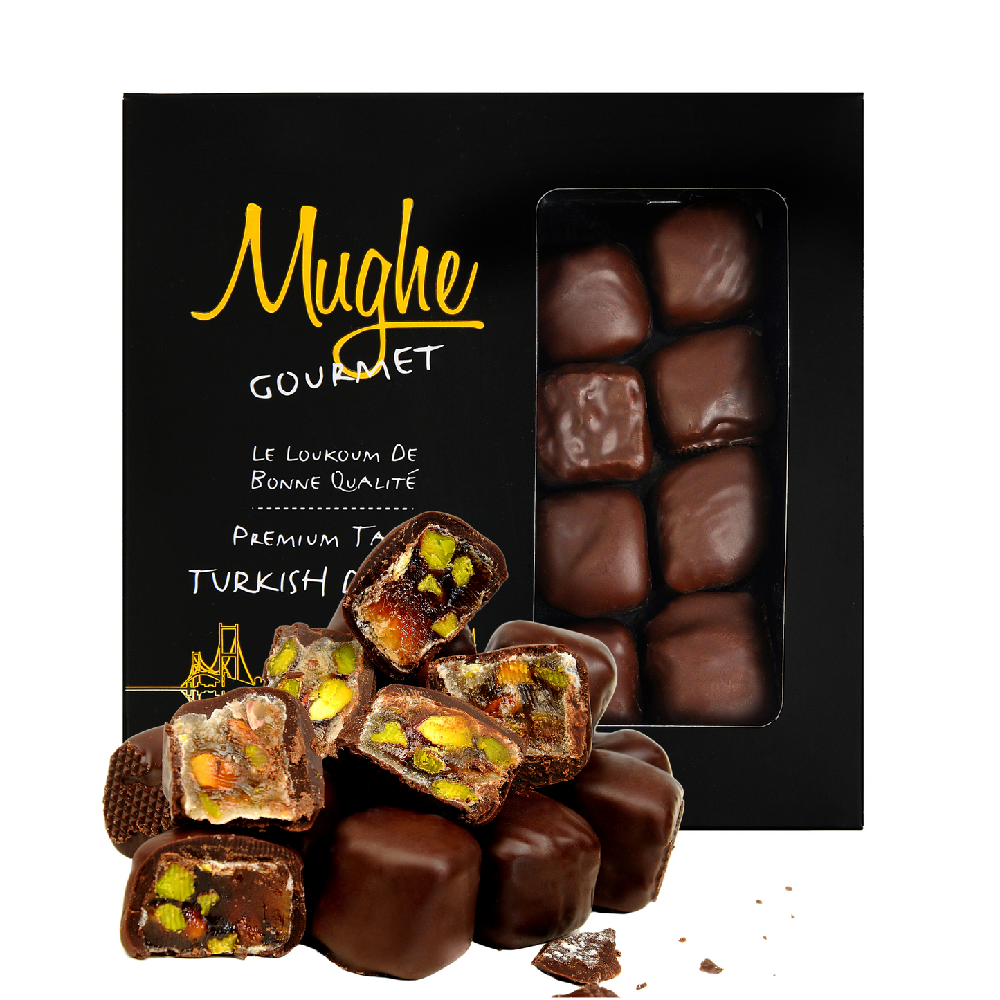 Lussuosa delizia turca Lokum ricoperta di cioccolato con pistacchio 300 g - Regalo di dolci gourmet Mughe da 10,6 once