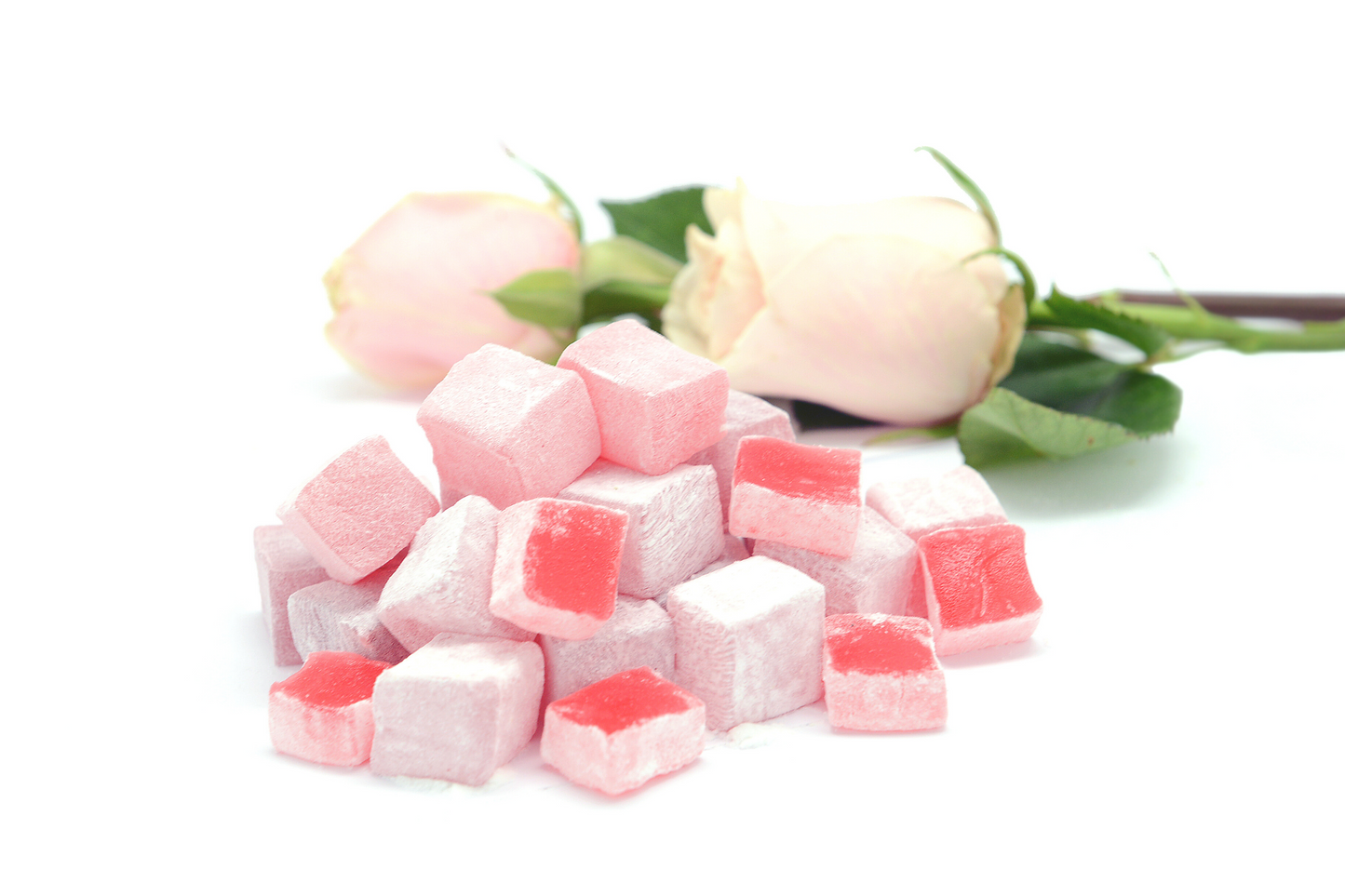 Confezione regalo di caramelle Mughe Lokum Turkish Delight - 13,05 once-370 g-40 pezzi - Gusti di frutta vegan halal rosa, fragola, limone, arancia, menta - Regali per occasioni speciali