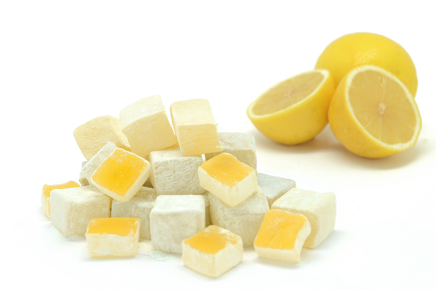 Mughe Gourmet Vegan Turkish Delight 200g (7 oz) Scatola di caramelle Lokum al gusto di rosa e limone (20 pezzi)