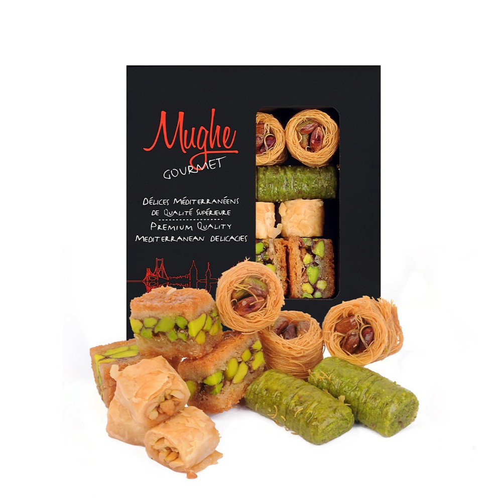 
                  
                    Mughe Gourmet Turkish Baklava Assortment 150g Gift Box - XSmall Bakery Dessert Pastry Assortment
                  
                