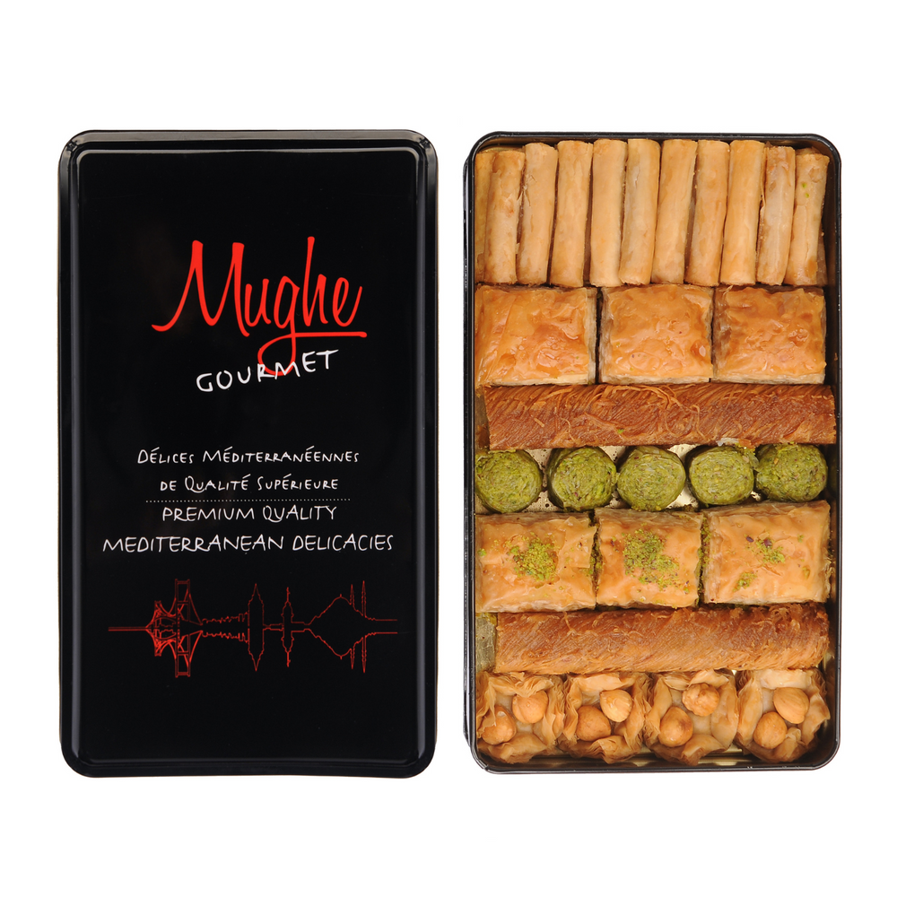 
                  
                    Turkish Baklava Gift Box - 40 Piece Mixed Nut Assortment 600g / 1.32lb - Mughe Gourmet Baklawa Bakery Dessert
                  
                