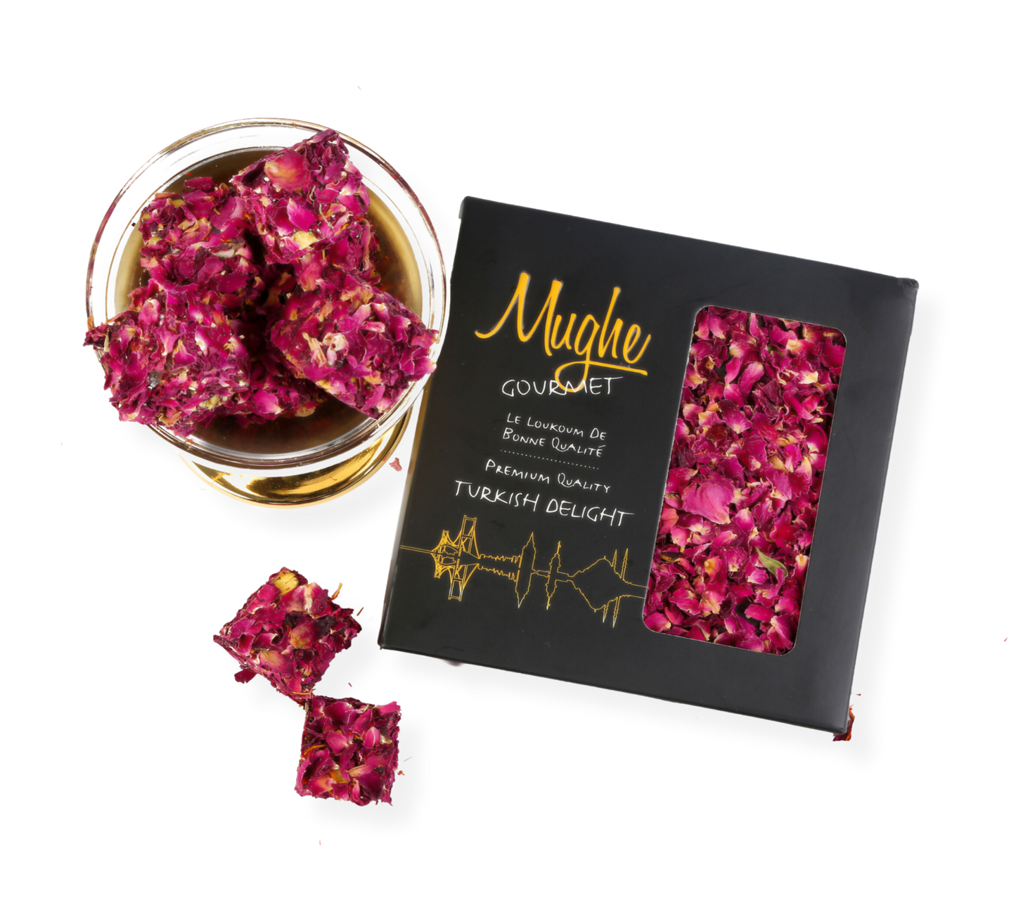 
                  
                    فرحة لوكوم التركية نباتية وخالية من الغلوتين: بتلات الورد الحقيقية مغطاة (360 جم ​​- 13 أونصة) | مرصع بالفستق ونكهة الرمان
                  
                