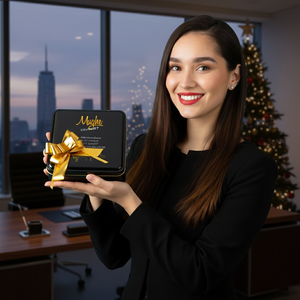 
                  
                    Luxury Mughe Baklava tin, an ideal gourmet food gift idea for business clients and employee appreciation during the holiday season.
                  
                