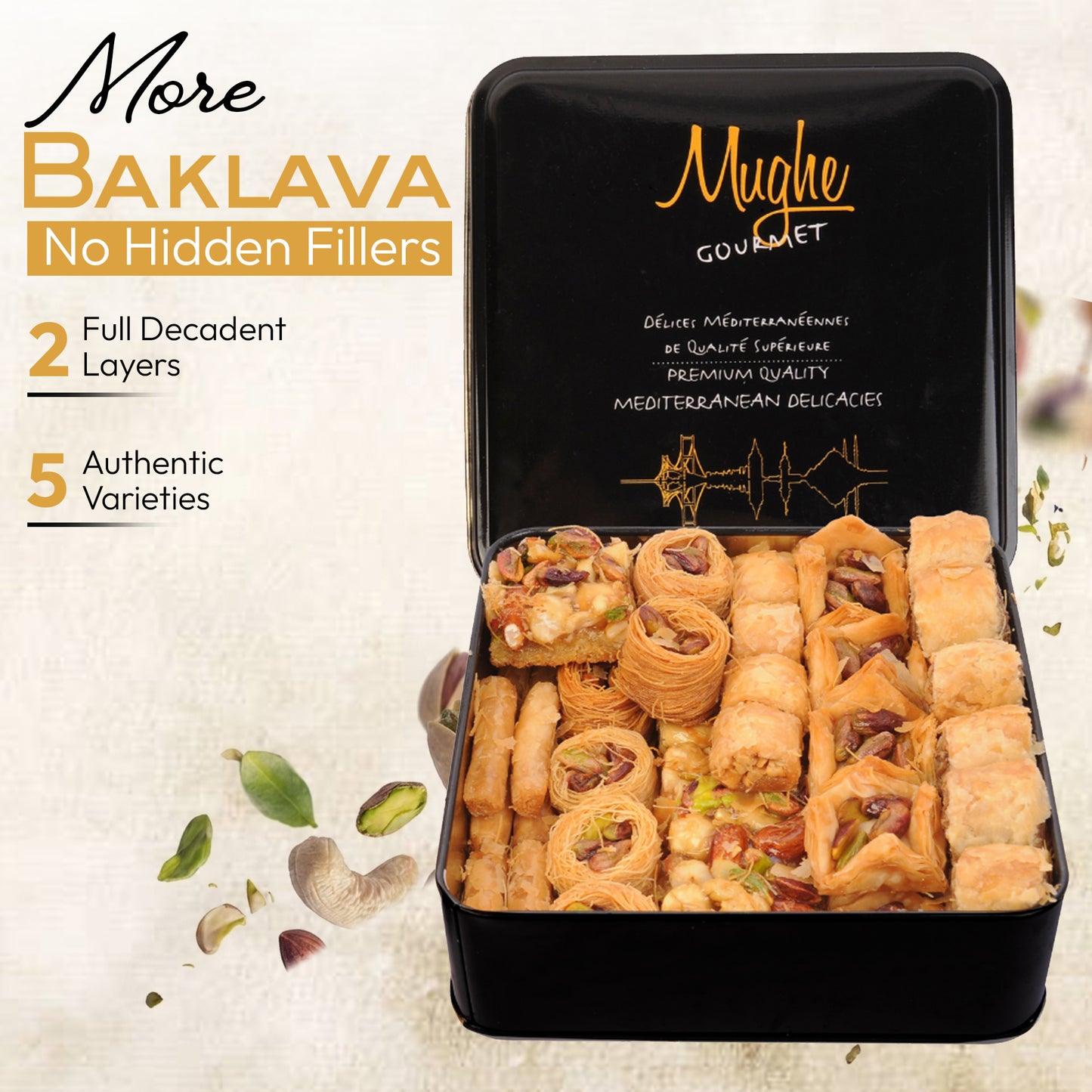 
                  
                    Assorted Turkish Pistachio Baklava Bakery Luxury Gift Box (750g) - Mughe Gourmet
                  
                